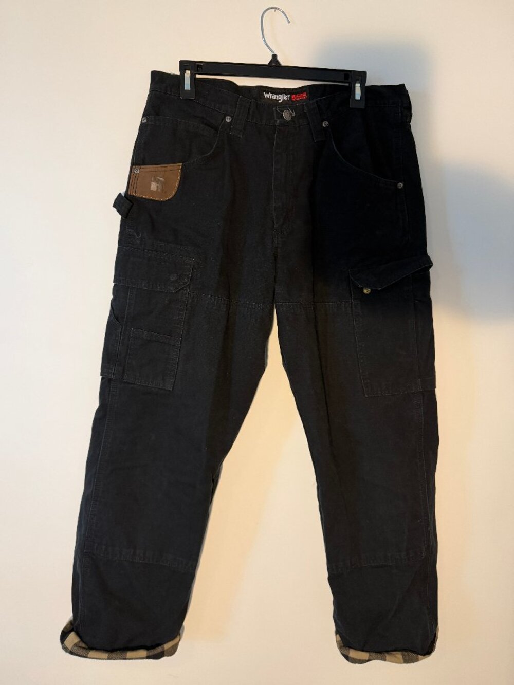 Wrangler RIGGS Workwear Flannel Lined Cargo Pants Black Y2K 3W065BL 33x32